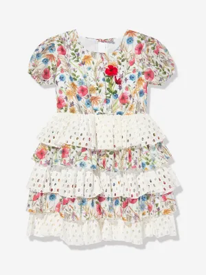 Selini Action Girls Floral Broderie Anglaise Dress in White