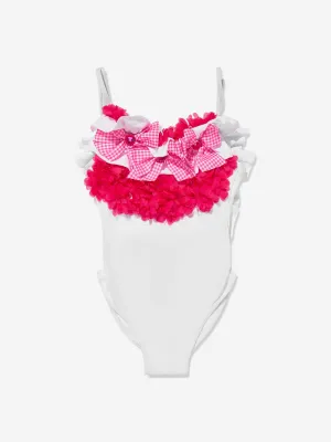 Selini Action Girls Flower and Bow Swimsuit in White