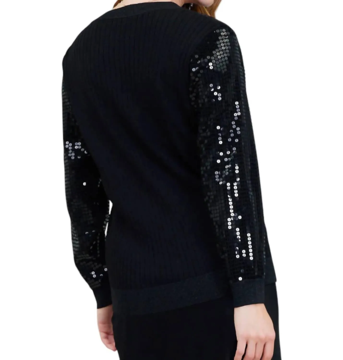 Sequin Long Sleeve Cardigan In Black