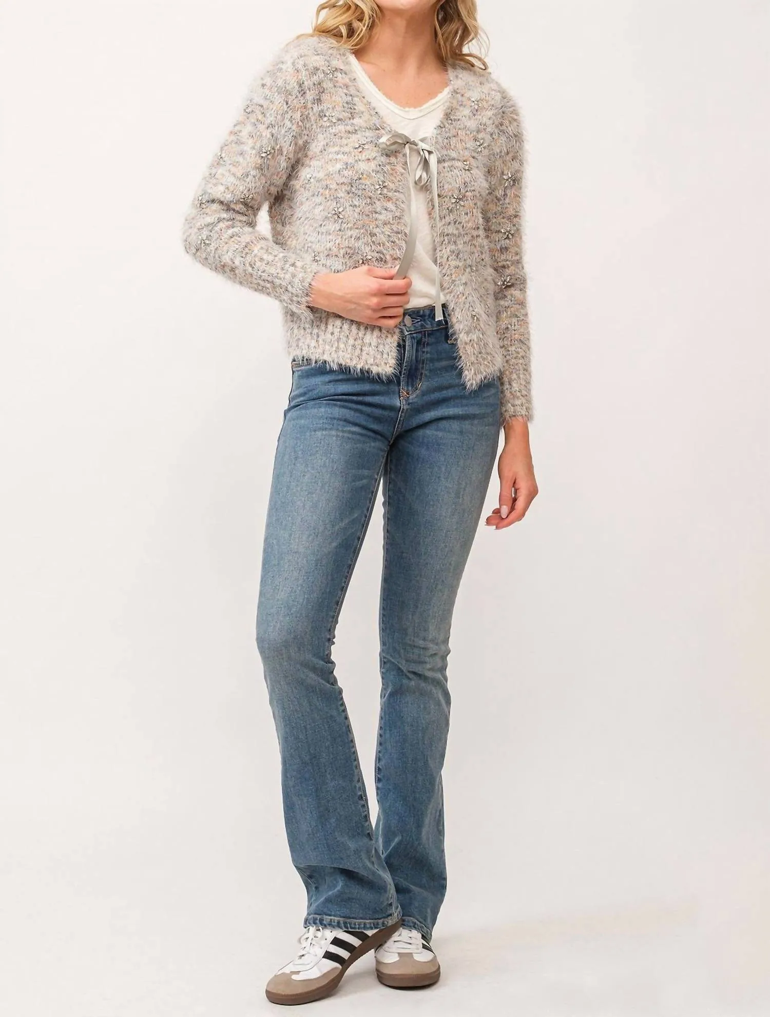 Serafina Fuzzy Cardigan In Snow Meadow