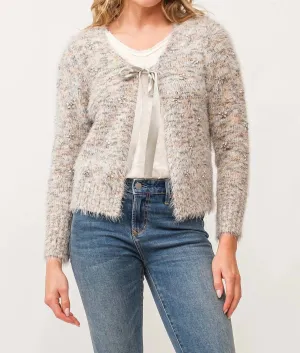 Serafina Fuzzy Cardigan In Snow Meadow