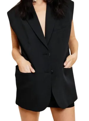 Sleeveless Blazer Vest In Black