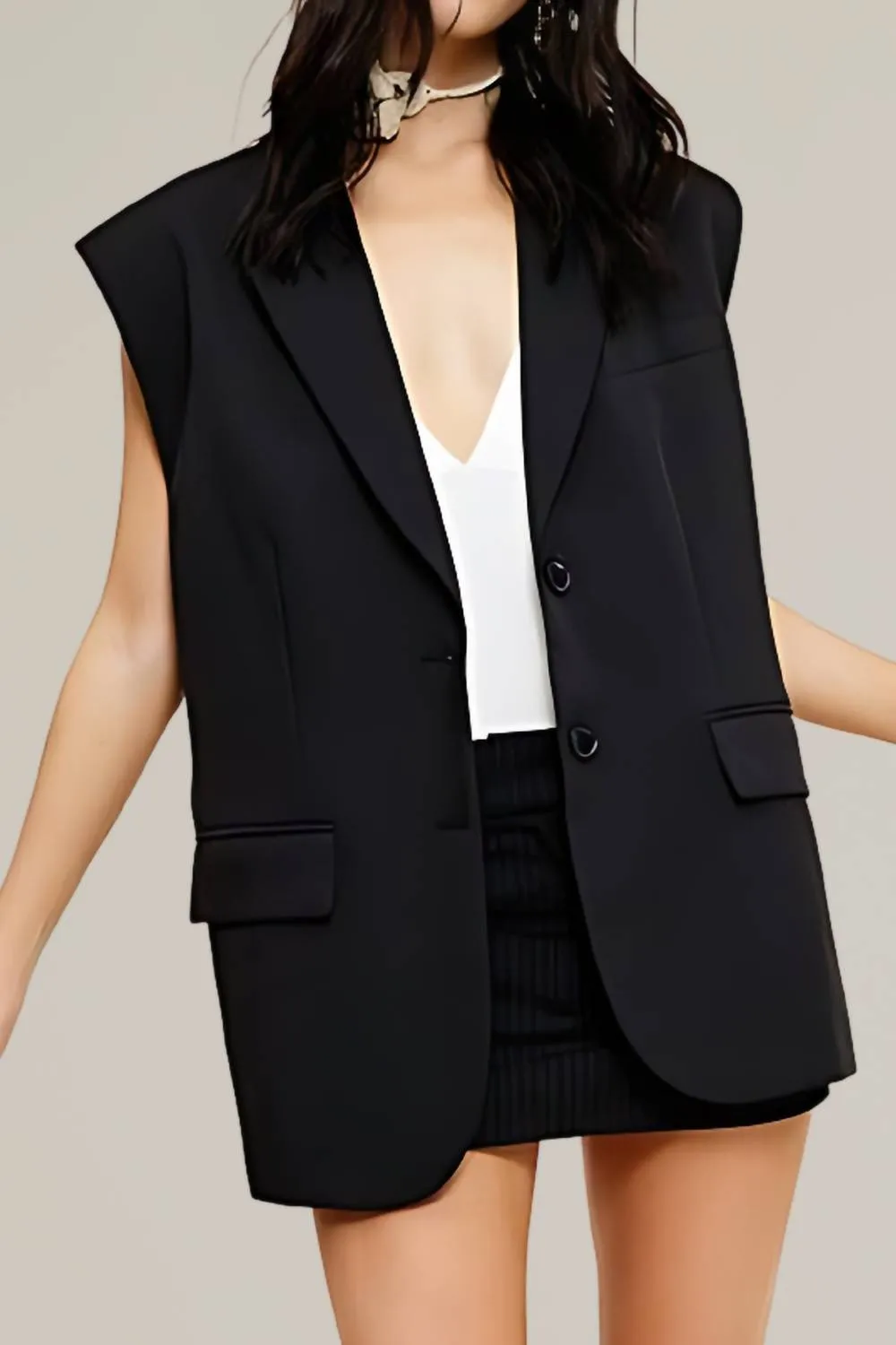 Sleeveless Blazer Vest In Black