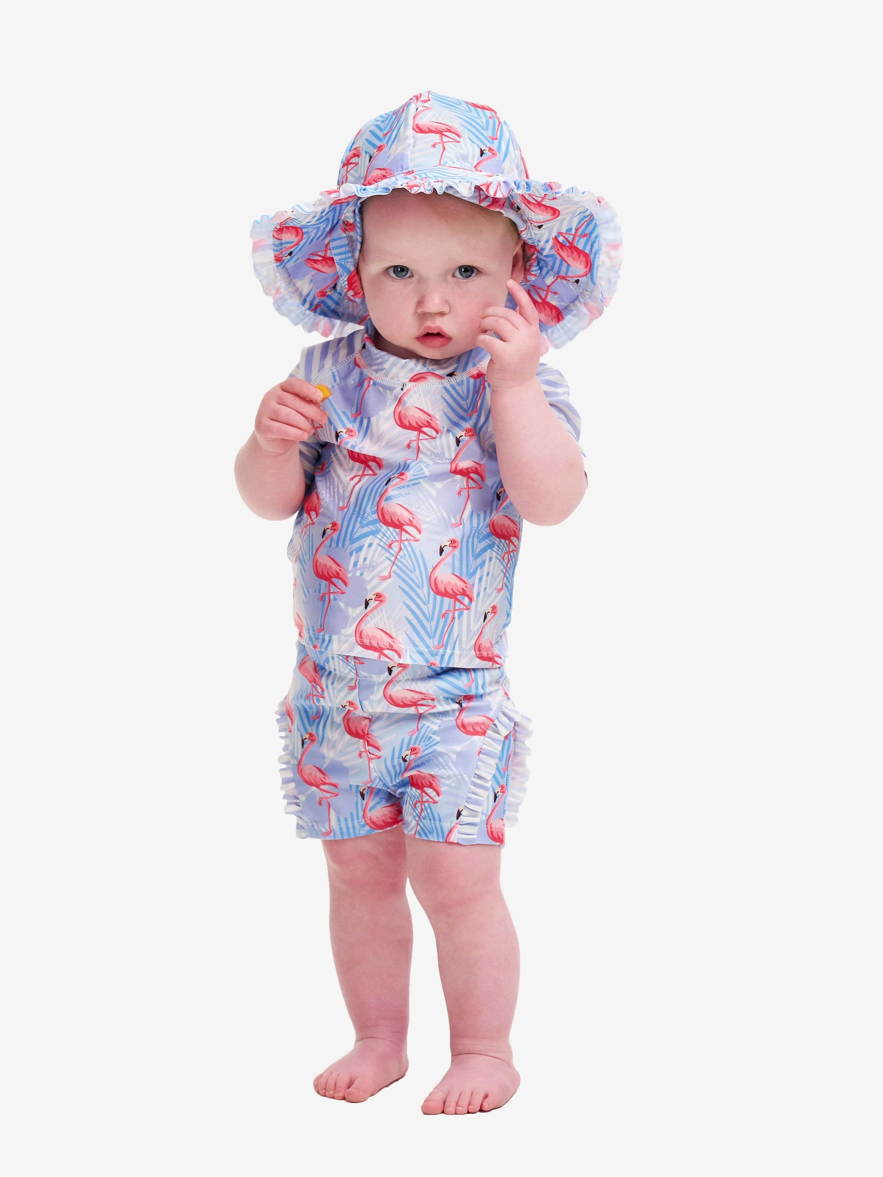 Soli Swim Baby Girls Flamingo Rash Guard and Shorts (UPF50 ) in Purple