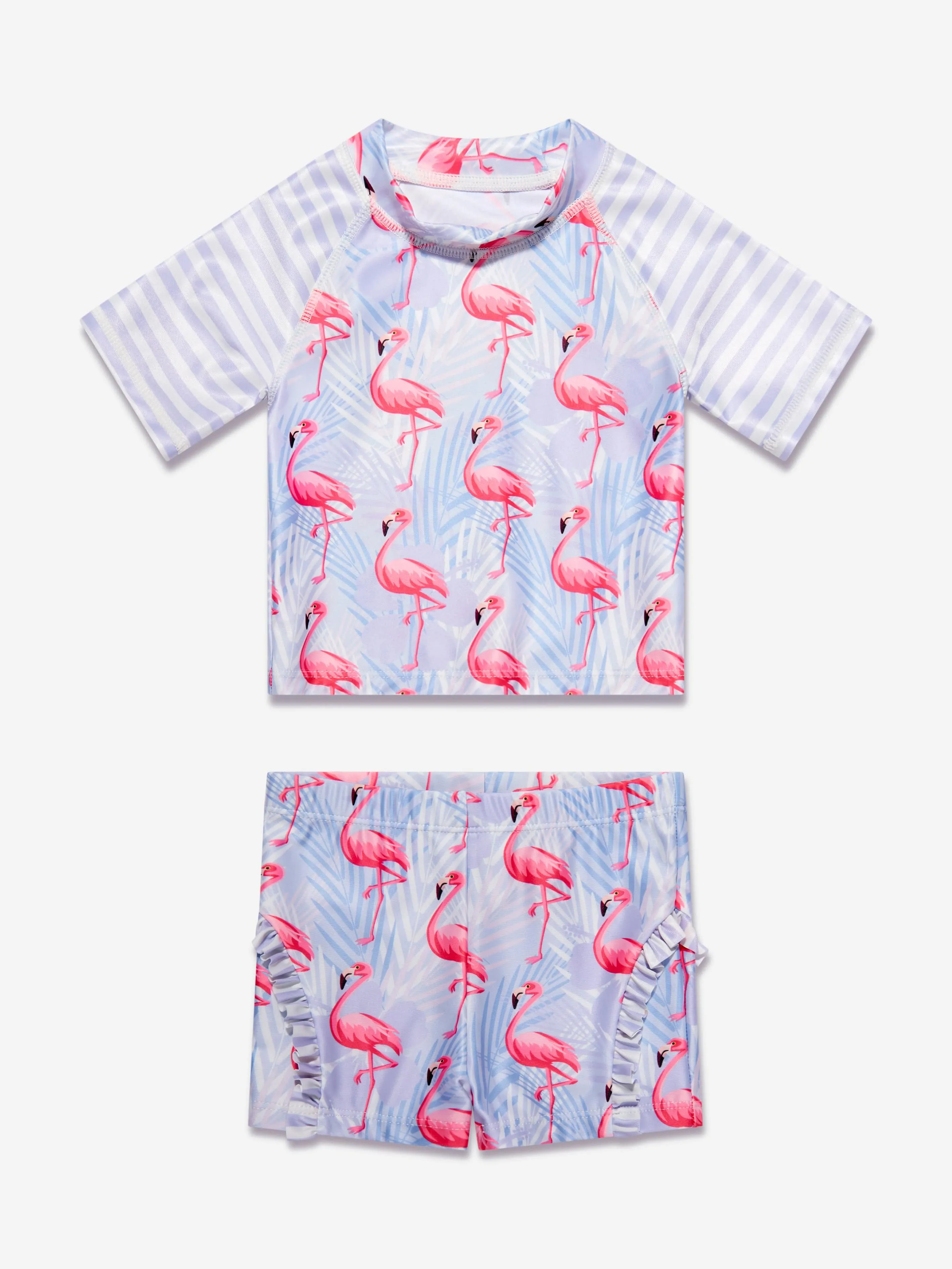 Soli Swim Baby Girls Flamingo Rash Guard and Shorts (UPF50 ) in Purple