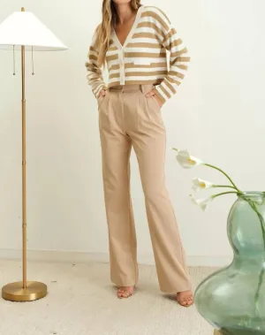 Stripe Long Sleeve Knit Button Down Cardigan In Khaki