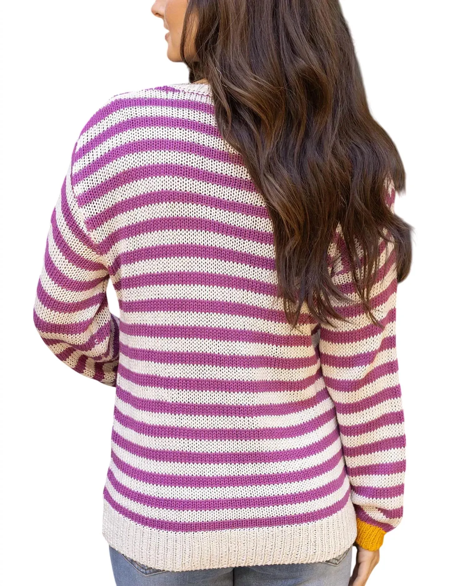 Striped V-Neck Sweater In Berry Stripe