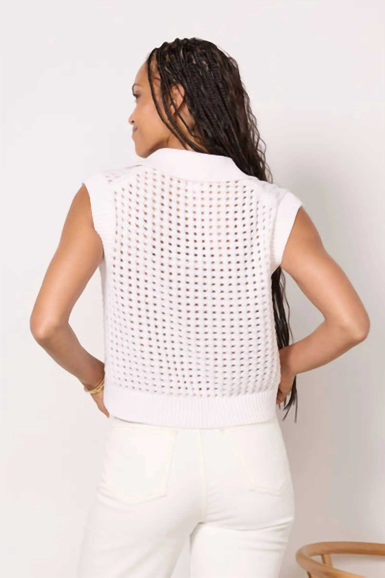 Taye Crochet Sweater Vest In White