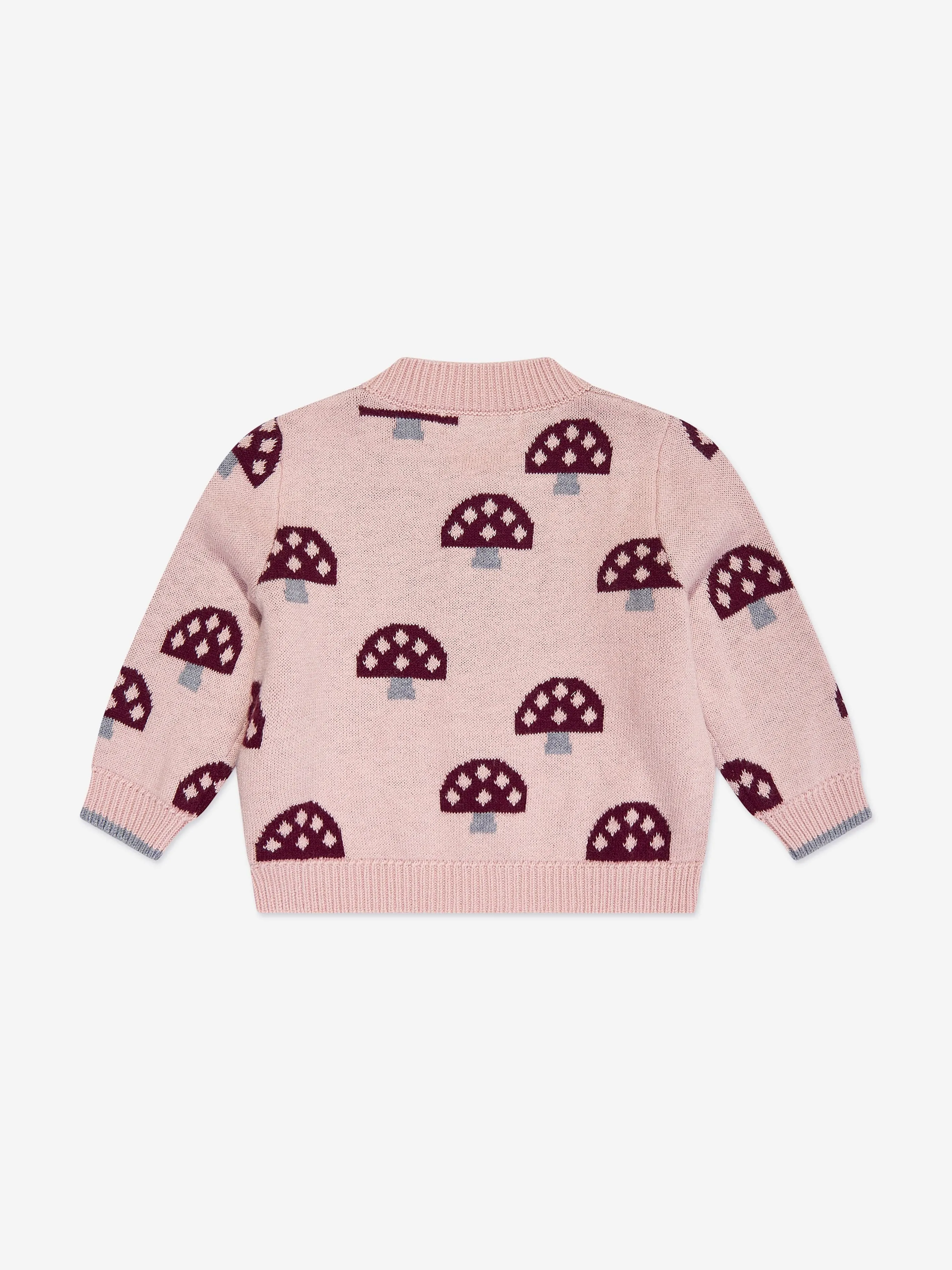 The Bonnie Mob Girls Mushroom Knit Cardigan in Pink