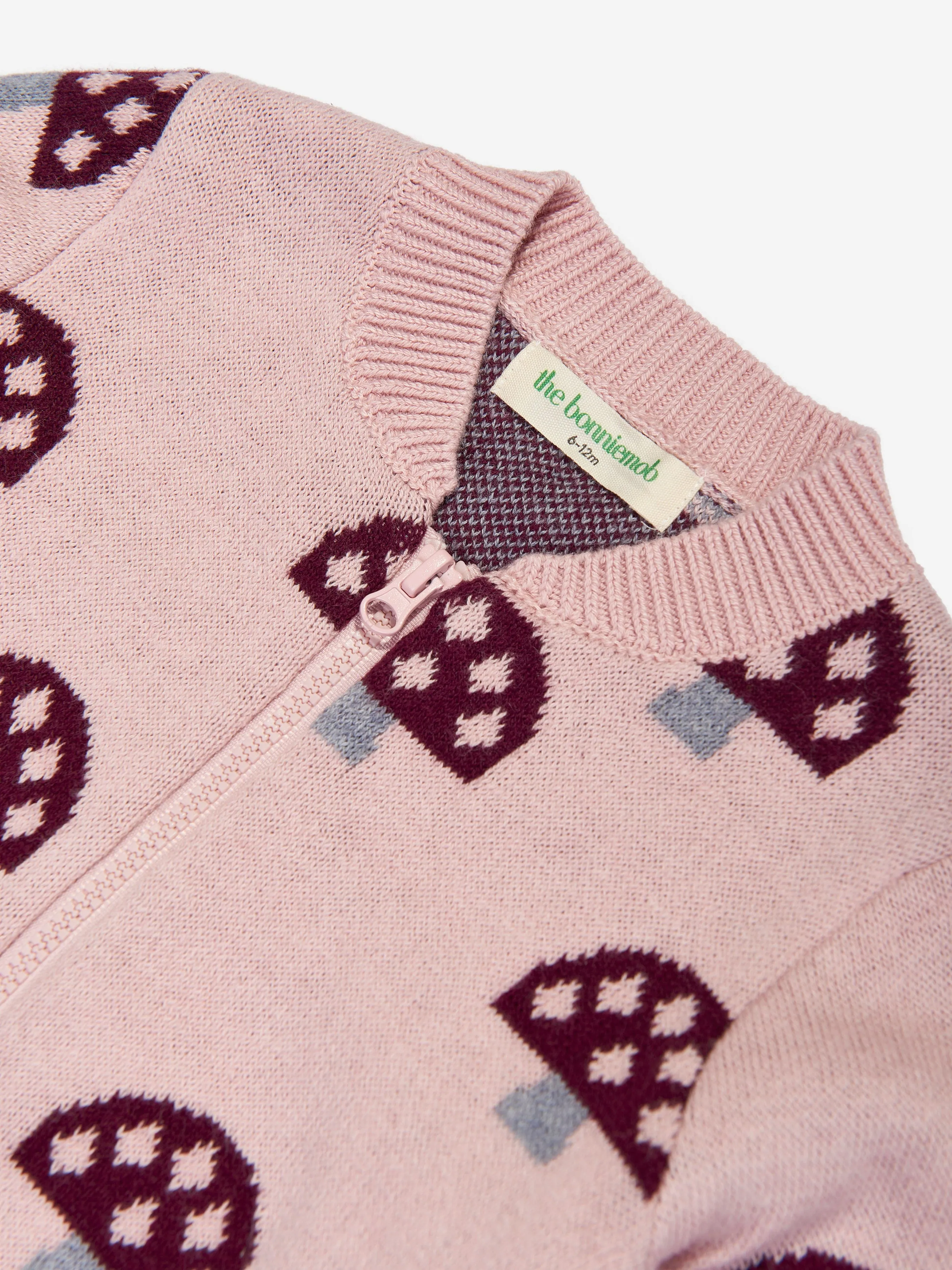 The Bonnie Mob Girls Mushroom Knit Cardigan in Pink