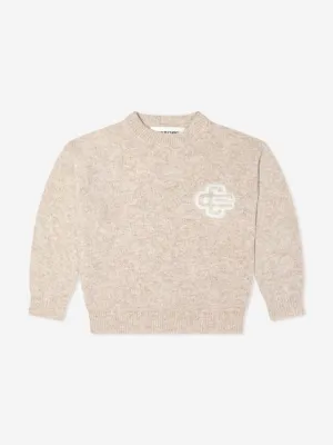 The Couture Club Kids Fluffy Knit Emblem Jumper in Beige