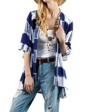 Tie Dye Lace Crochet Back Kimono In Blue
