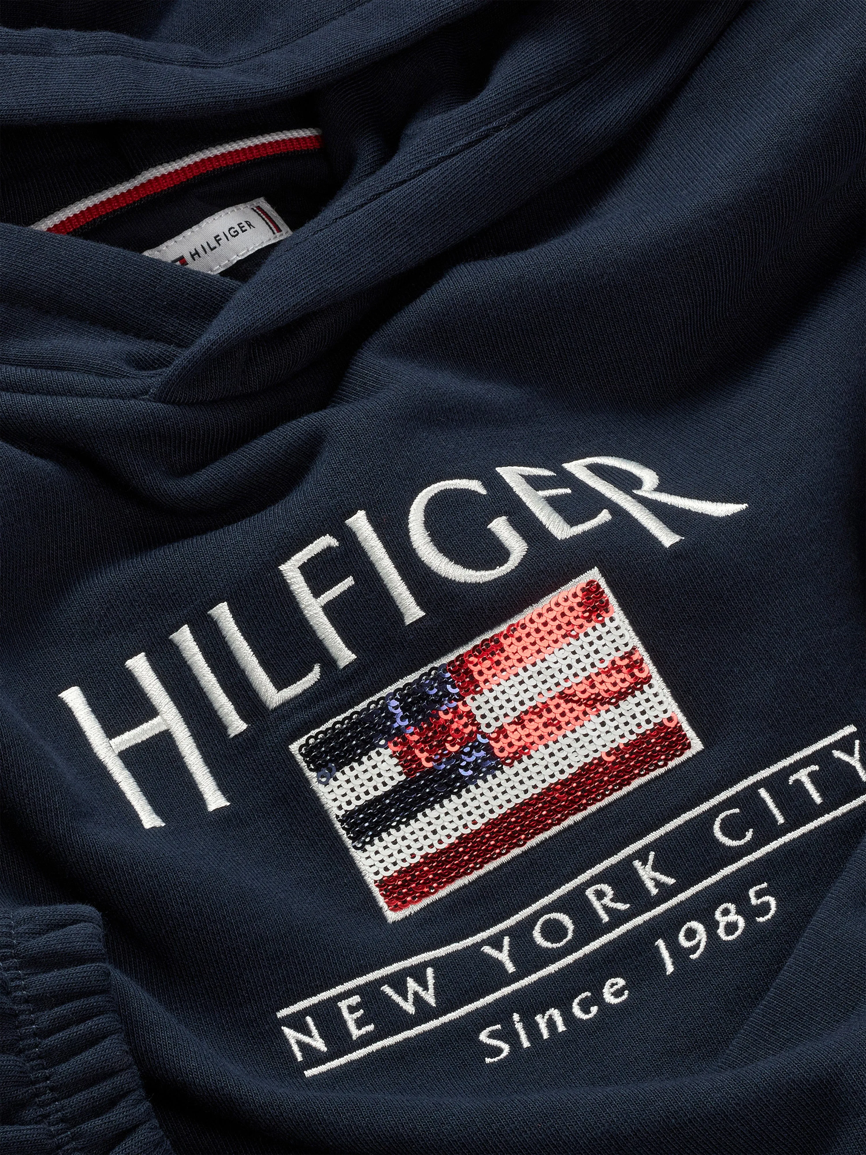 Tommy Hilfiger Girls Sequin Flag Hoodie in Navy