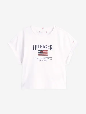 Tommy Hilfiger Girls Sequin Flag T-Shirt in White
