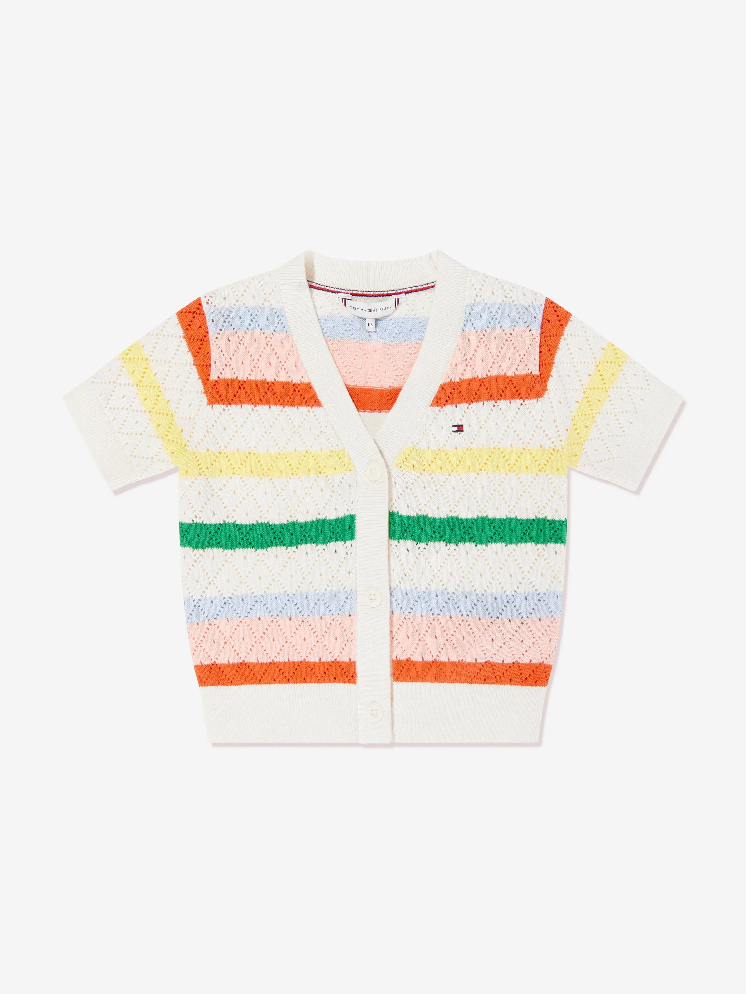 Tommy Hilfiger Girls Striped Crochet Cardigan in Multicolour