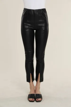 Vegan Leather Split Hem Legging In Black