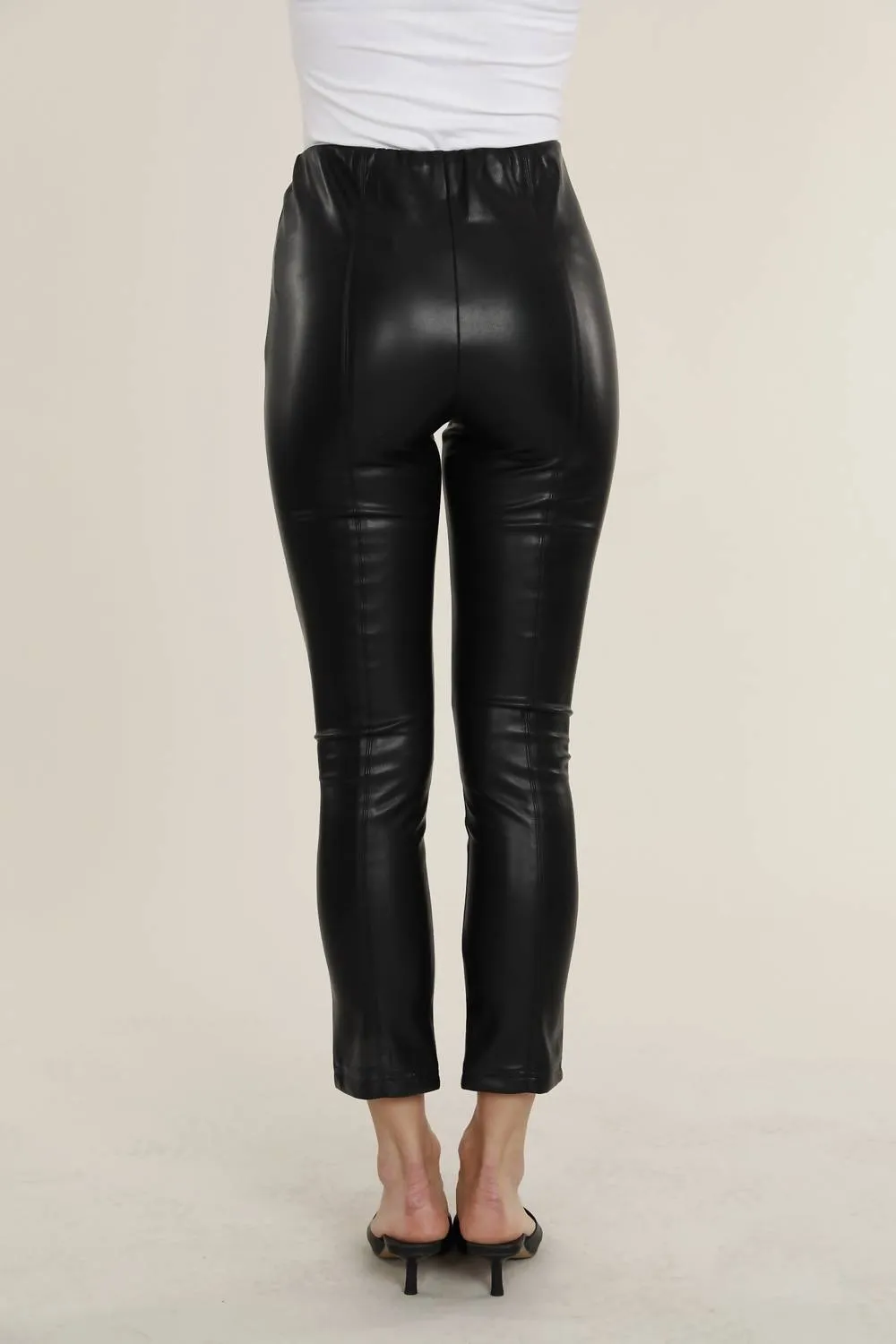 Vegan Leather Split Hem Legging In Black