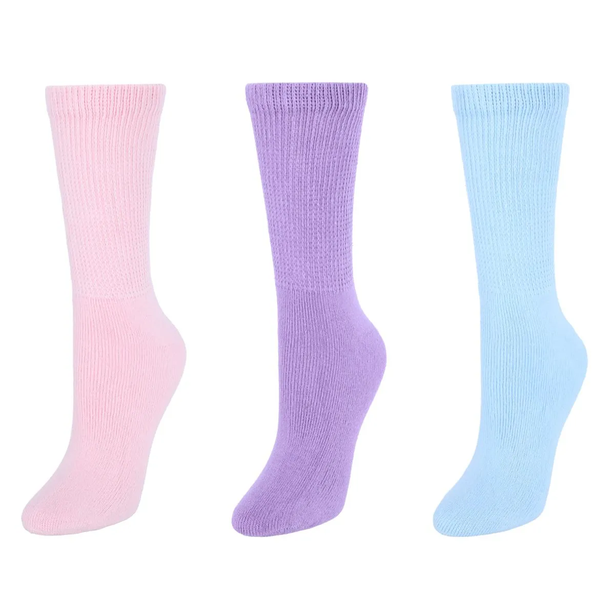 Women's Diabetic Pastel Color Crew Socks (3 Pack)