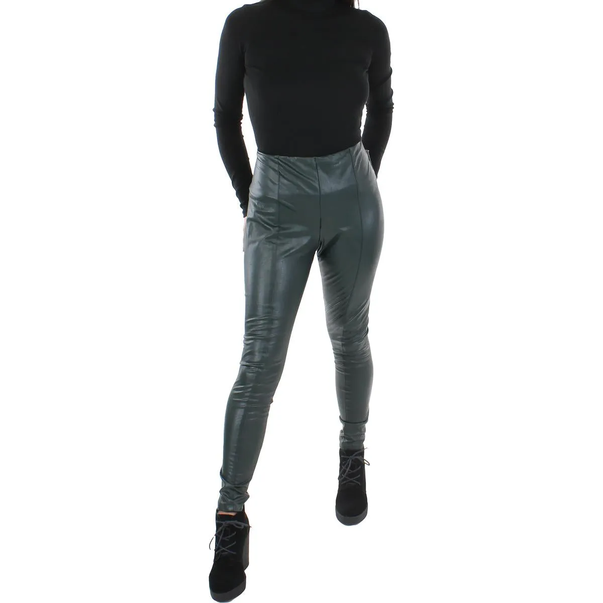 Womens Faux Leather High Waist Leggings
