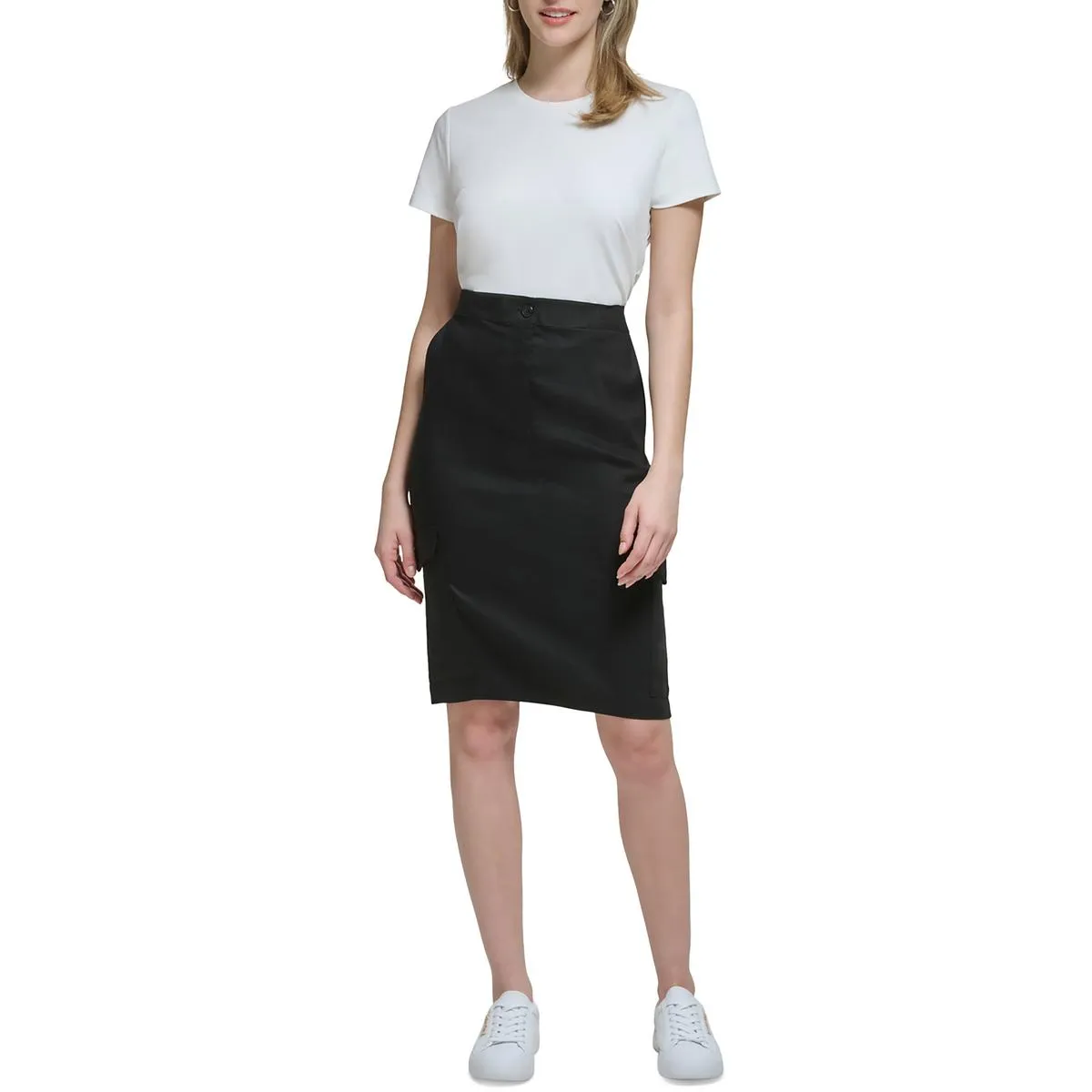 Womens Linen Knee Length Midi Skirt