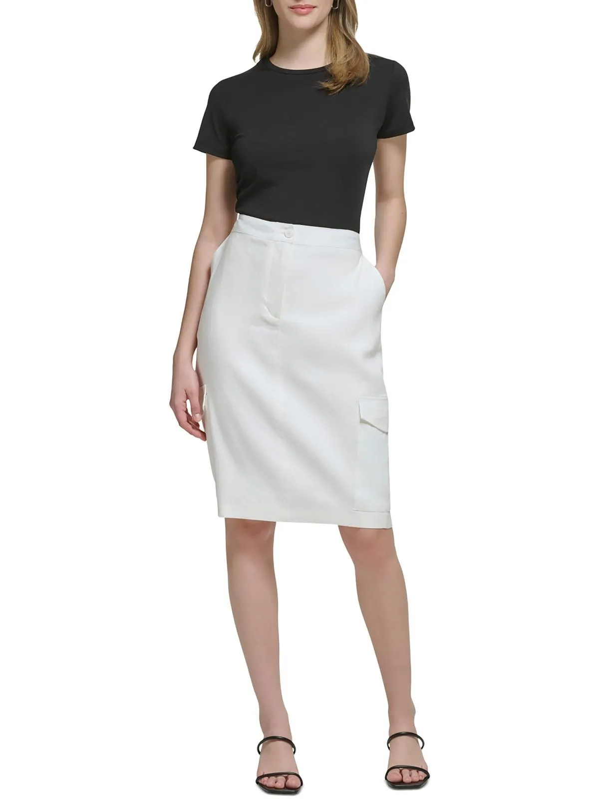 Womens Linen Knee Length Midi Skirt