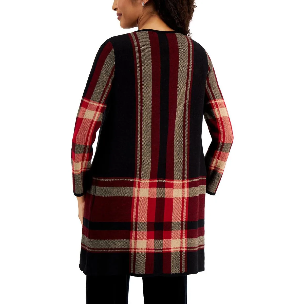 Womens Plaid Flyaway Cardigan Sweater