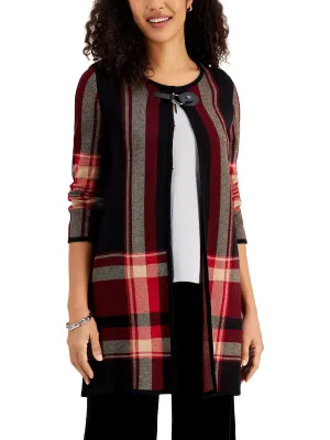 Womens Plaid Flyaway Cardigan Sweater
