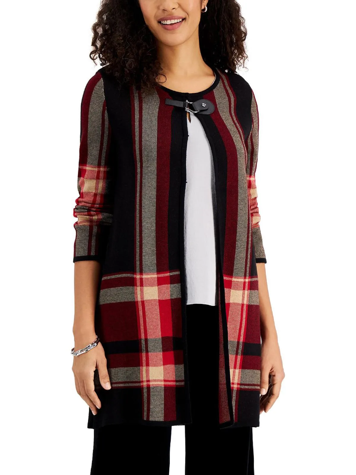Womens Plaid Flyaway Cardigan Sweater