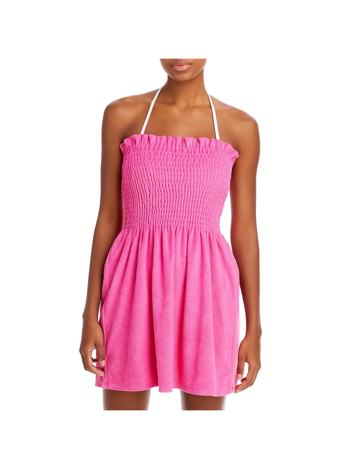 Womens Smocked Mini Dress Swim Cover-Up