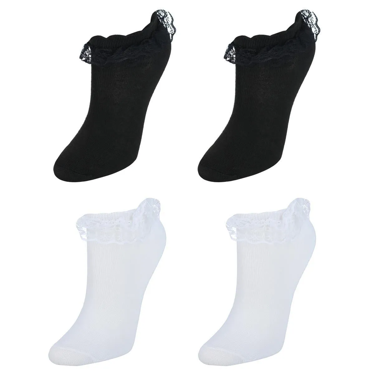 Women's Solid Color Frilly Low-Cut Socks (4 Pack)