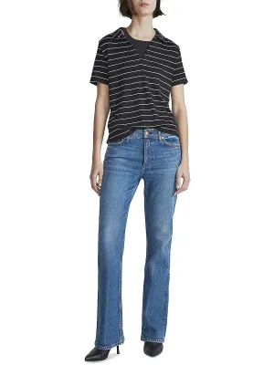 Womens Striped V-Neck Polo Top