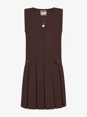 Zeco Girls School Zip Front Pinafore Dress in Brown