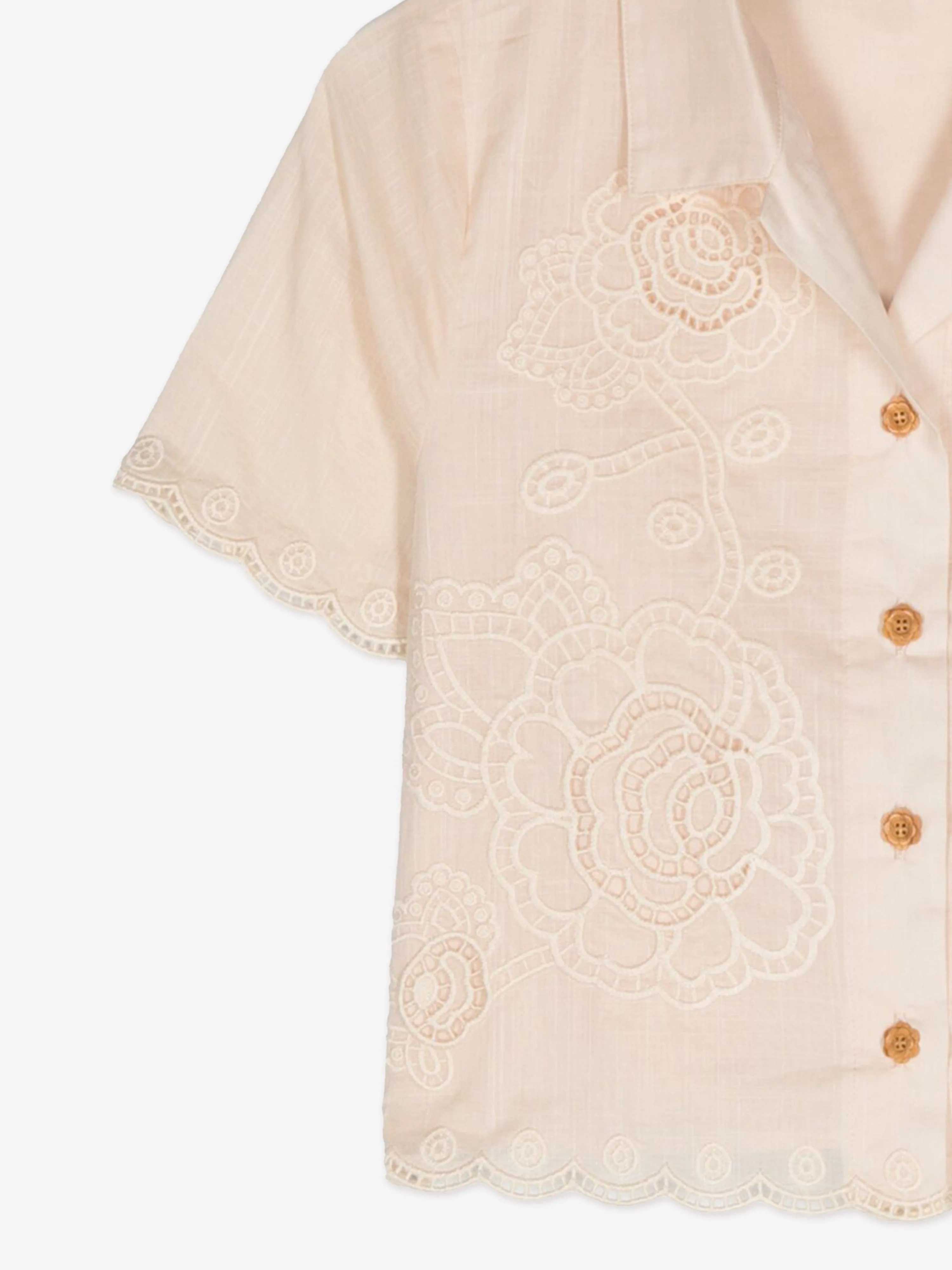 Zimmermann Girls Halliday Embroidered Shirt in Ivory