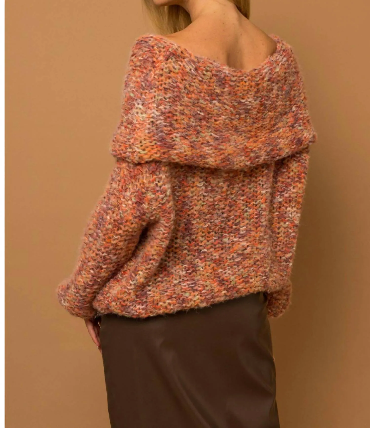 Zuri Slouchy Off Shoulder Sweater In Multi